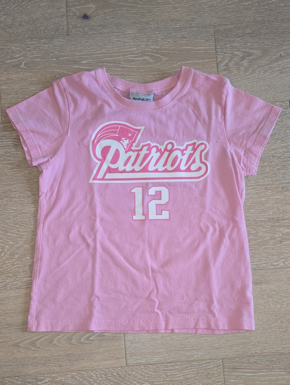 Girls Reebok 10/12 Pink Patriots Graphic Tee with Number 12-Tom Brady